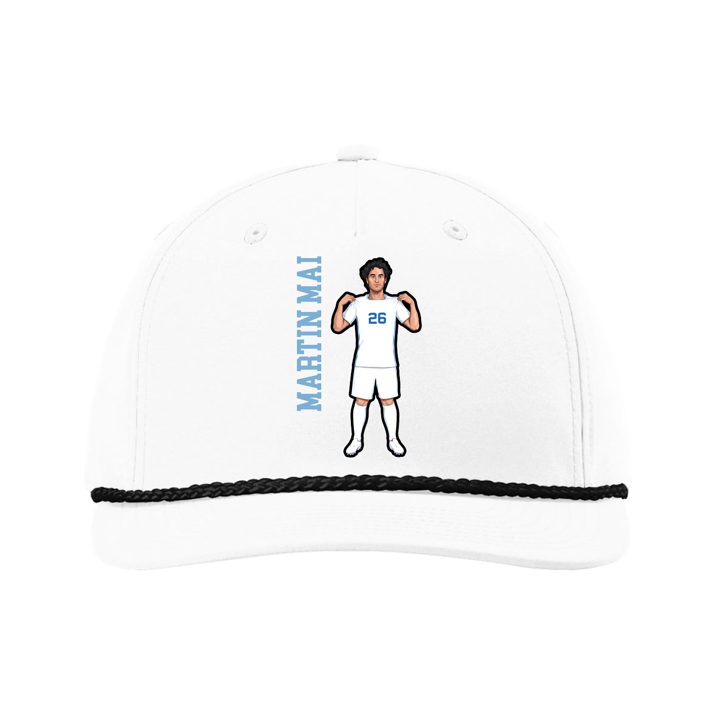 Five-Panel Classic Rope Cap — Name Vertical in White