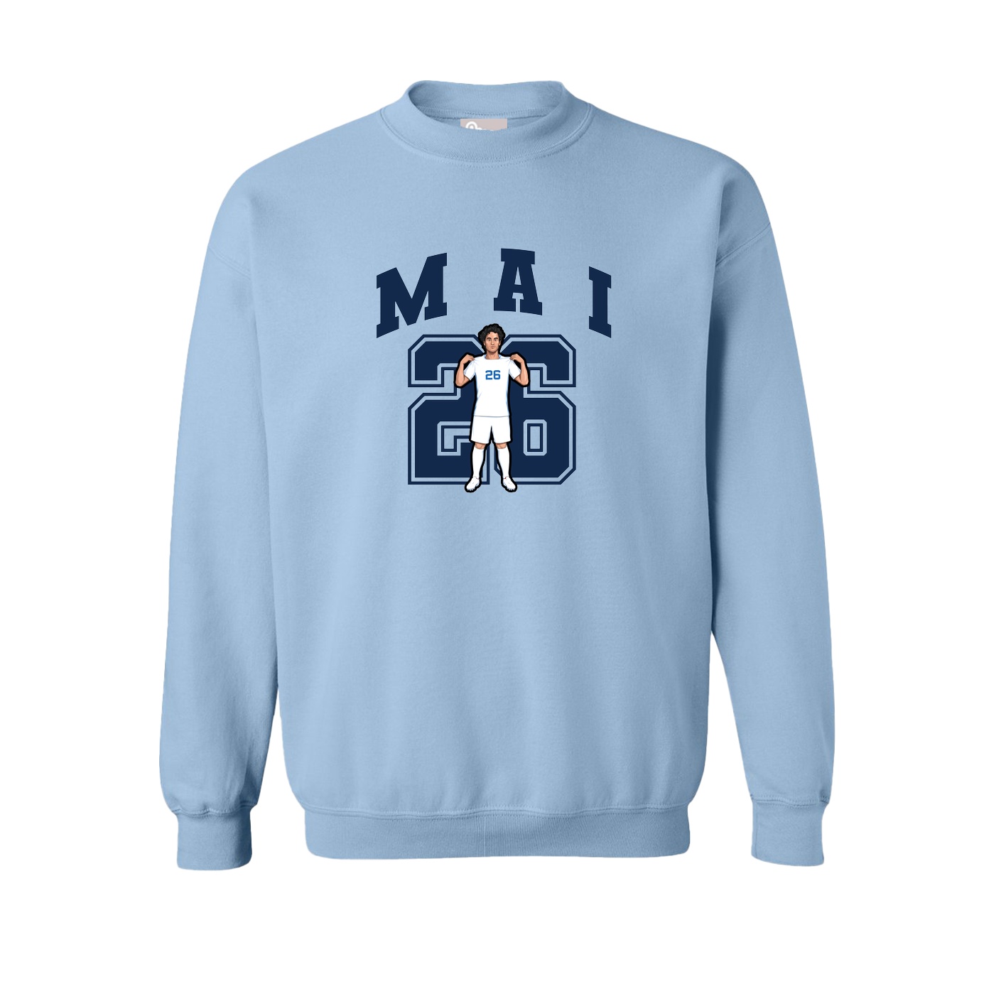 Fleece Crew — Number in Light Blue