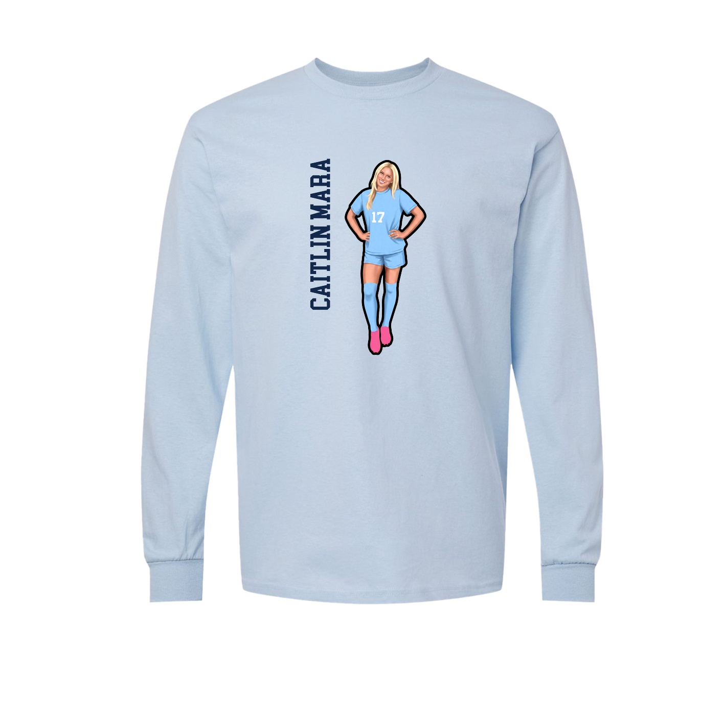 Long Sleeve Tee — Name Vertical in Light Blue