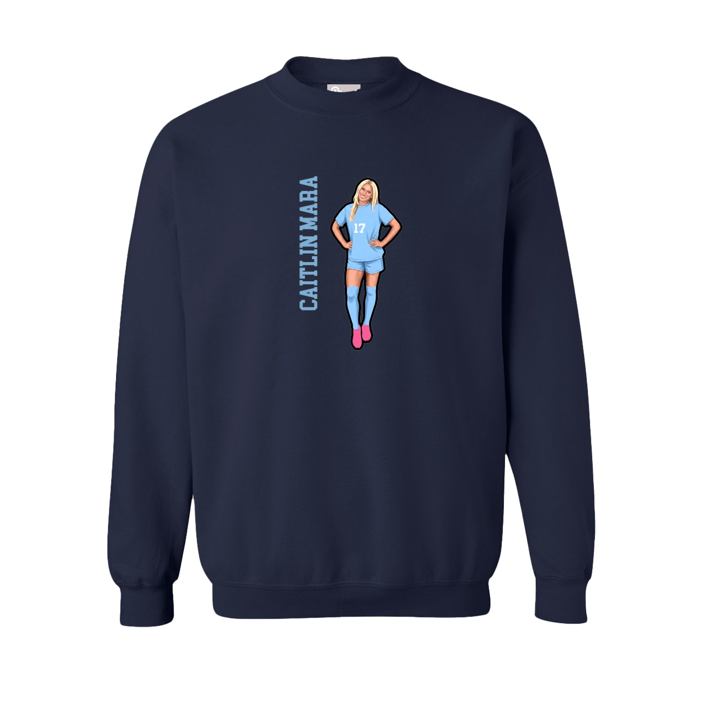 Fleece Crew — Name Vertical in Navy