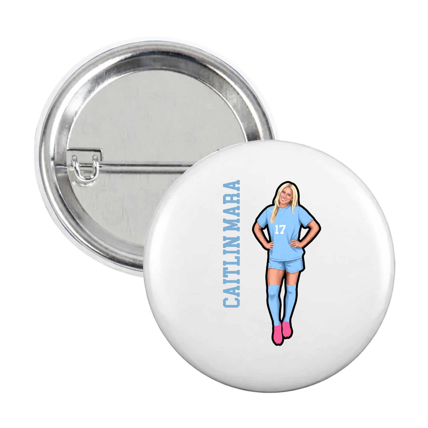 Game Day Button — Name Vertical in White