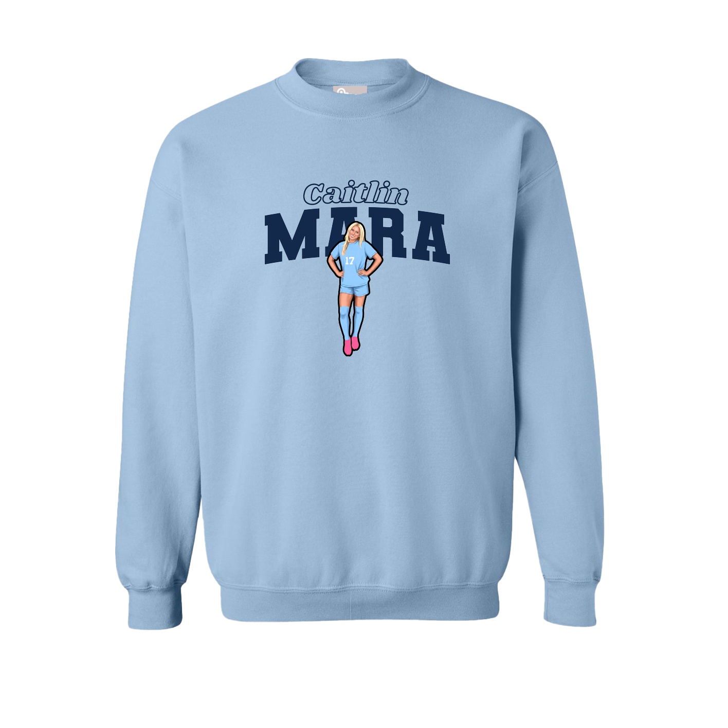 Fleece Crew — Name Arch in Light Blue