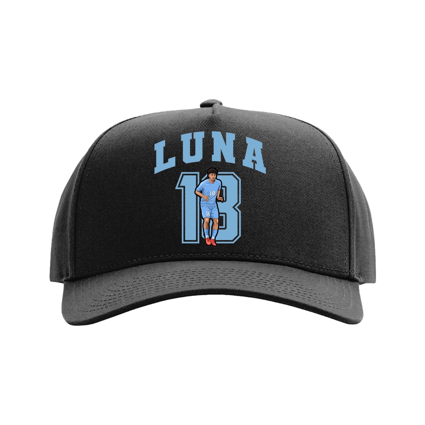 Full Fabric Five-Panel Champ Cap — Number in Black