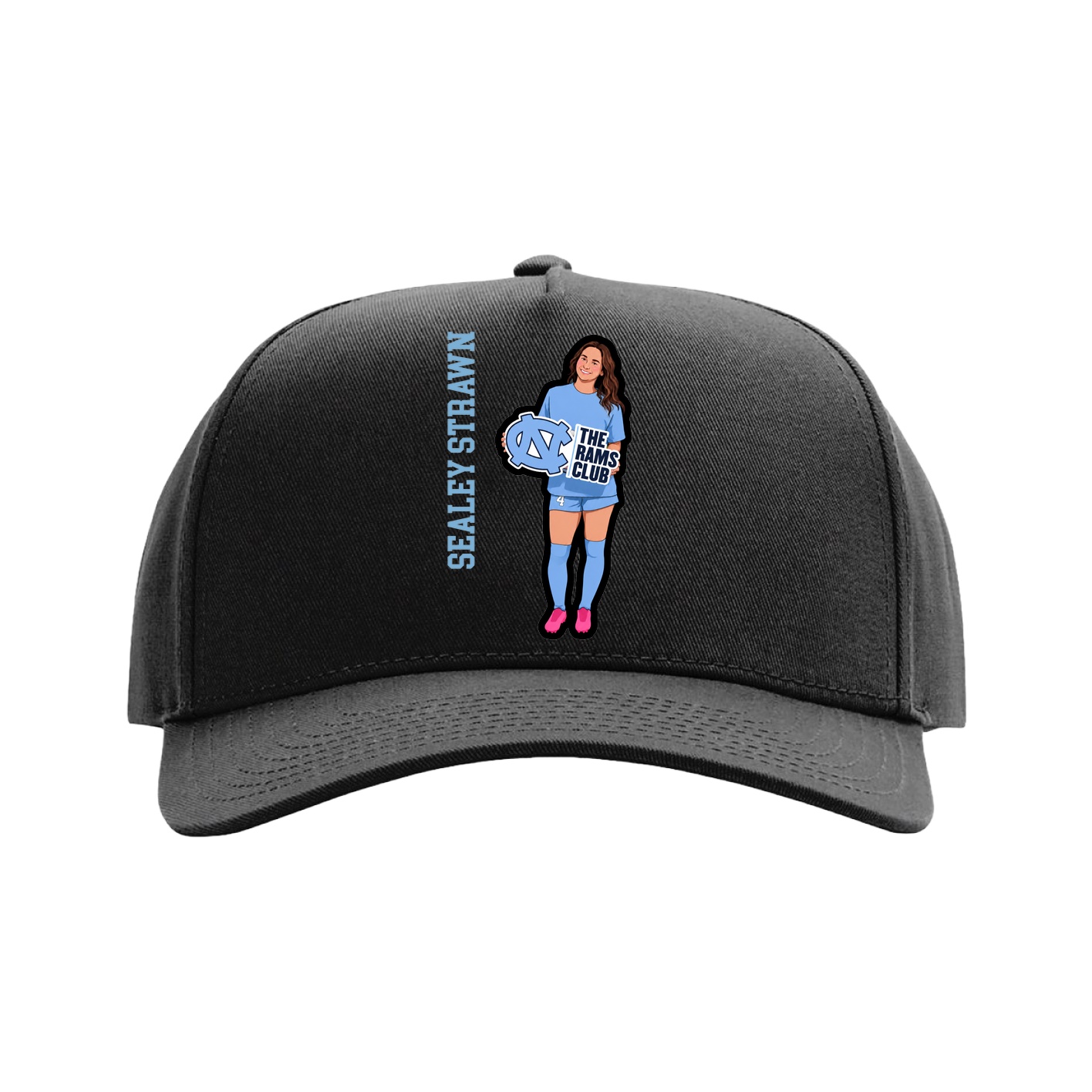Full Fabric Five-Panel Champ Cap — Name Vertical in Black