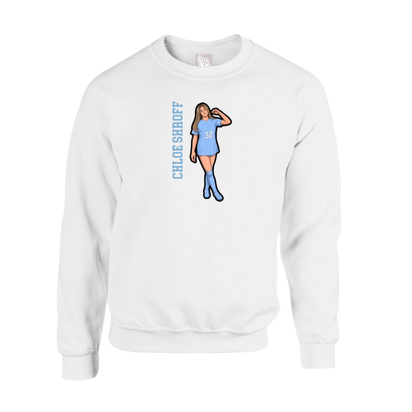 Fleece Crew — Name Vertical in White