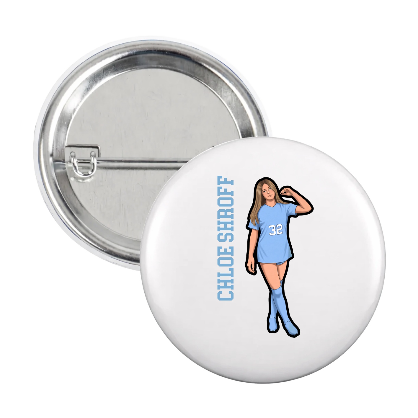 Game Day Button — Name Vertical in White