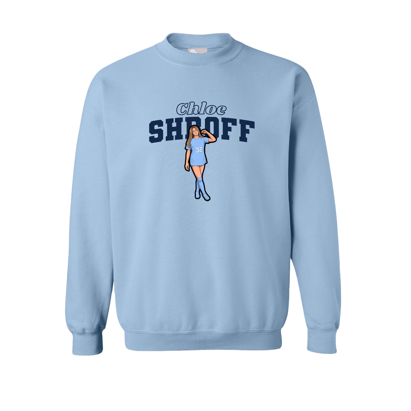 Fleece Crew — Name Arch in Light Blue