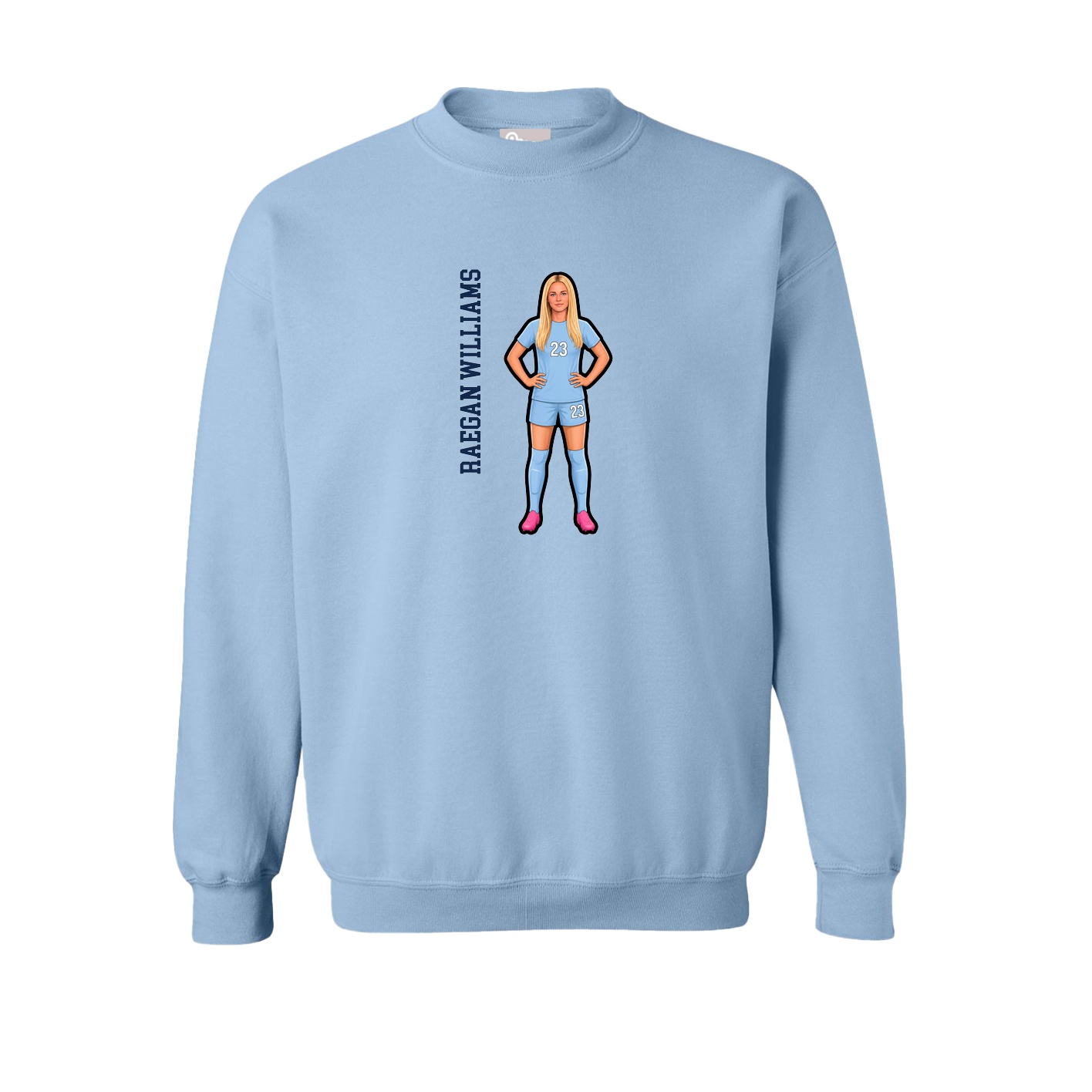Fleece Crew — Name Vertical in Light Blue