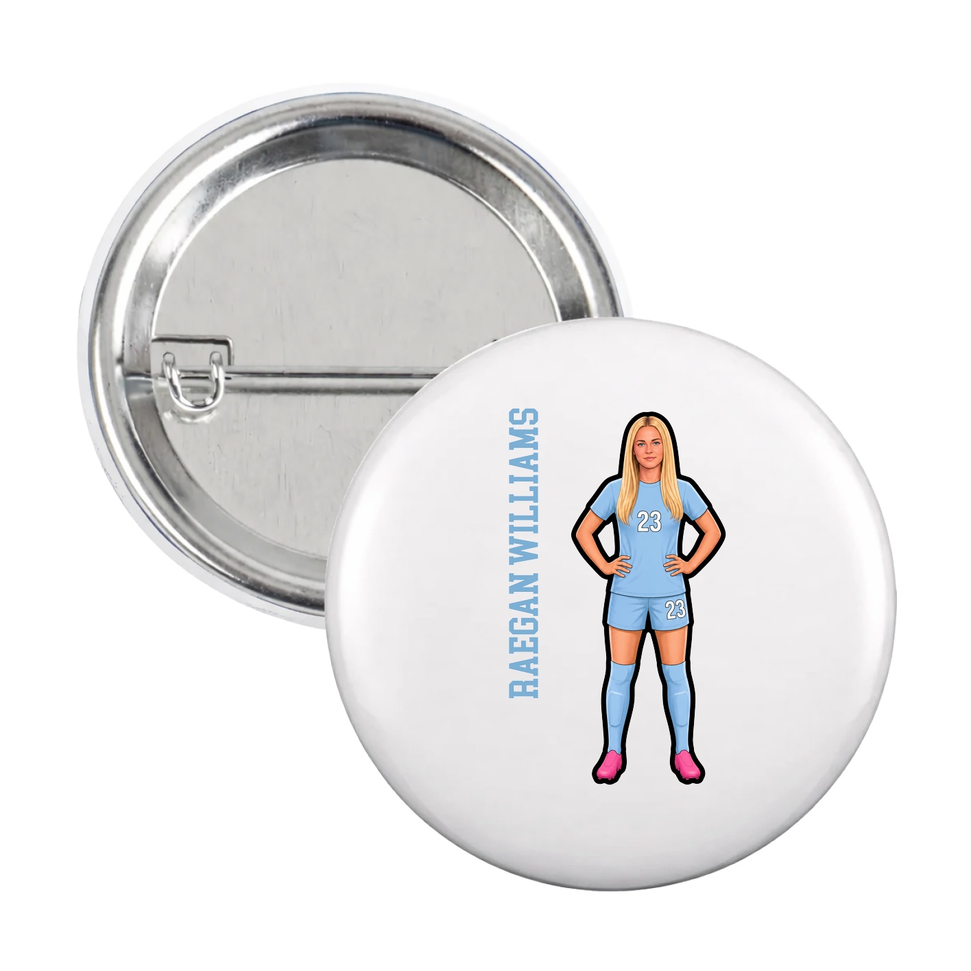 Game Day Button — Name Vertical in White