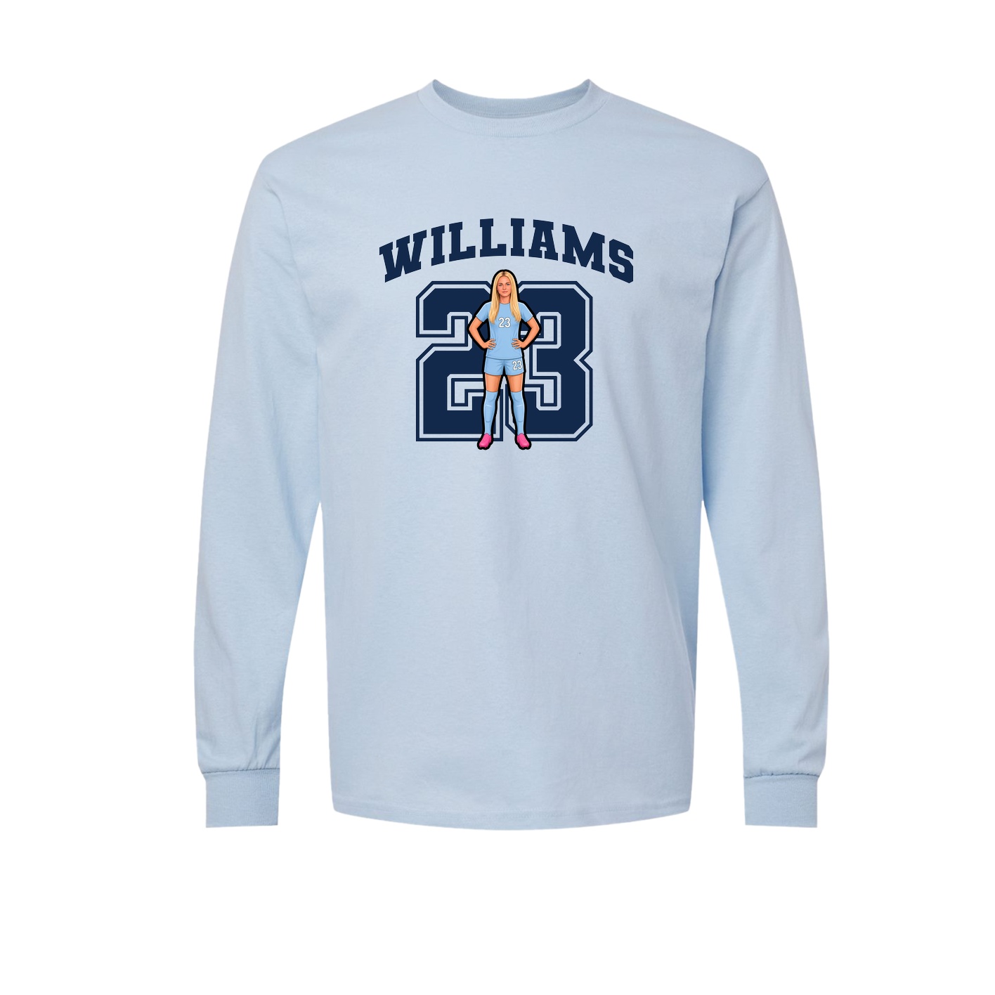 Long Sleeve Tee — Number in Light Blue