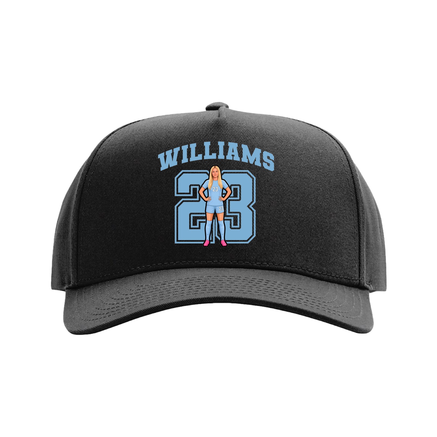 Full Fabric Five-Panel Champ Cap — Number in Black