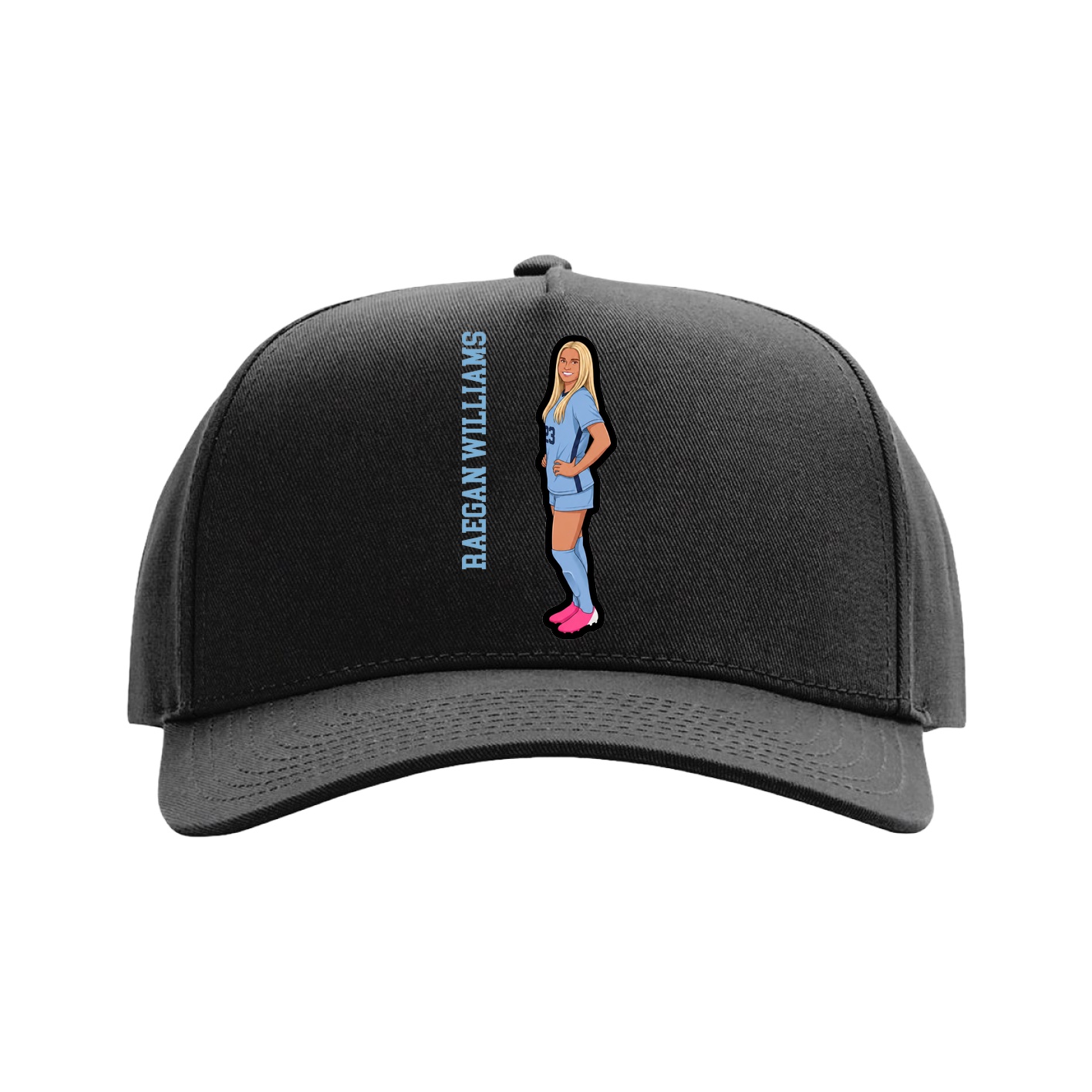 Full Fabric Five-Panel Champ Cap — Name Vertical in Black