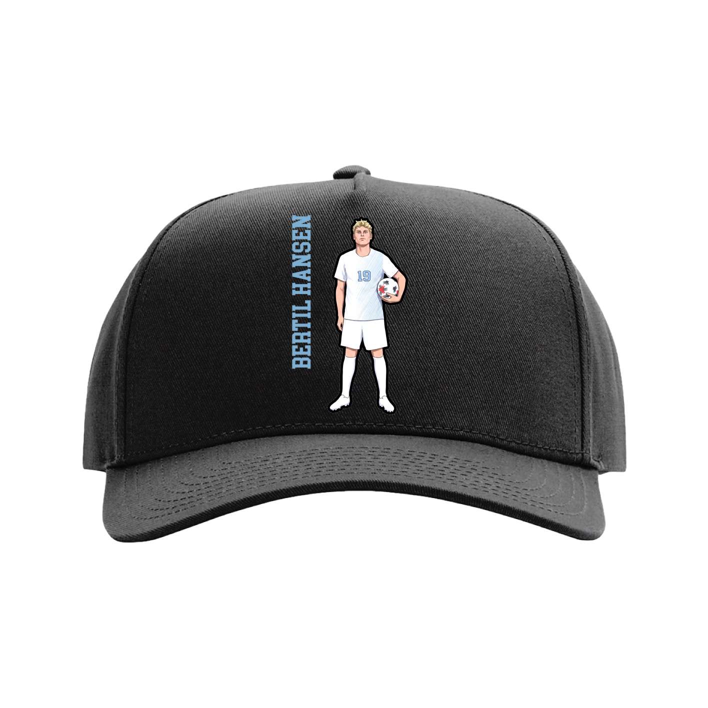 Full Fabric Five-Panel Champ Cap — Name Vertical in Black