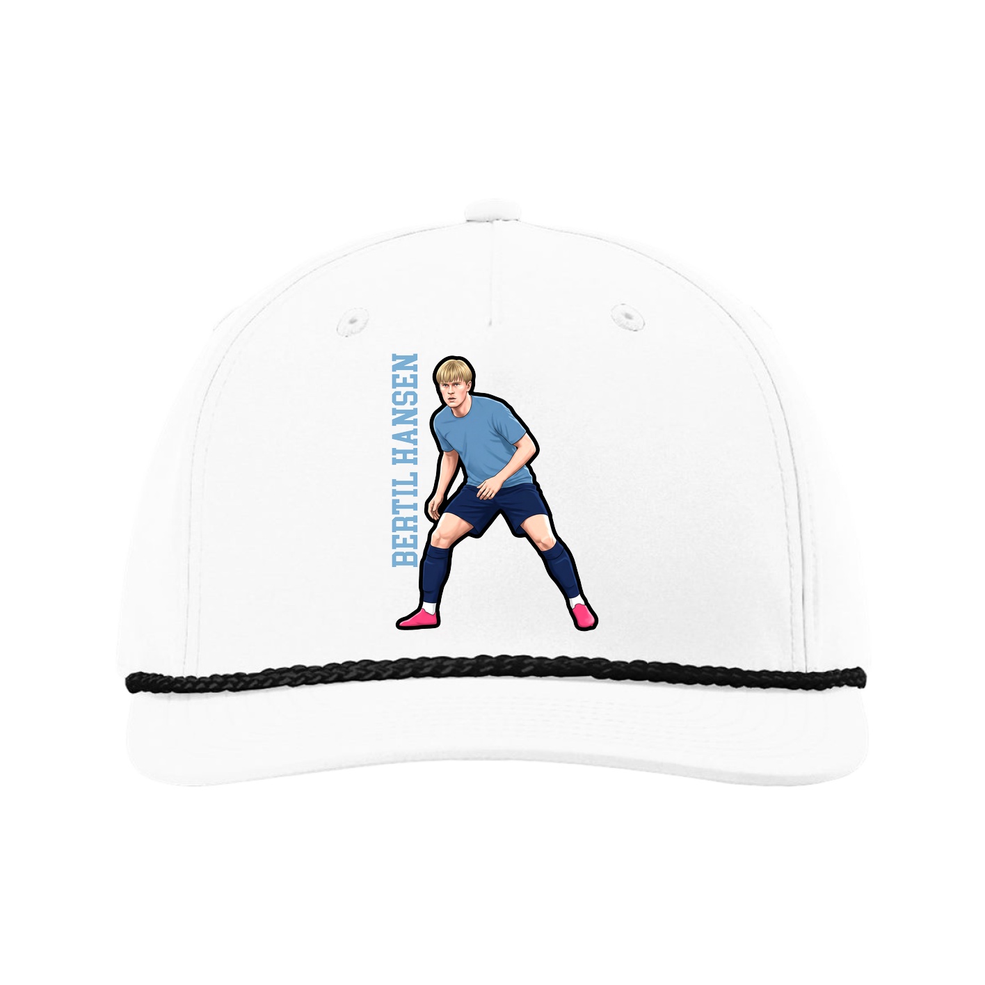 Five-Panel Classic Rope Cap — Name Vertical in White