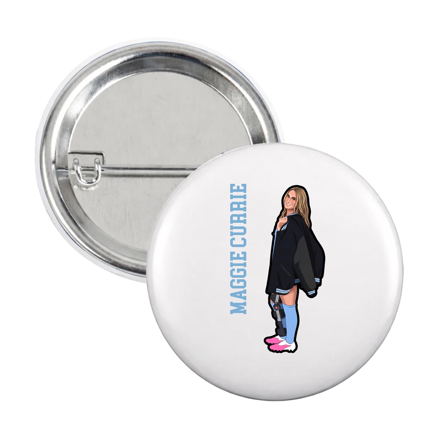 Game Day Button — Name Vertical in White
