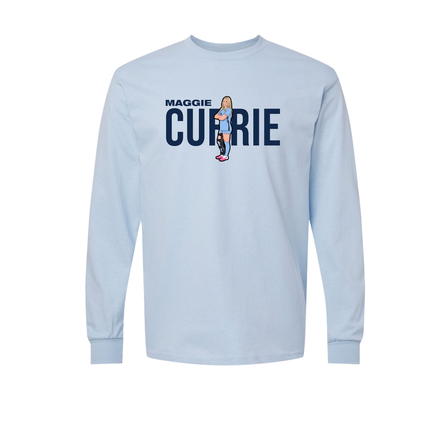 Long Sleeve Tee — Player Name in Light Blue