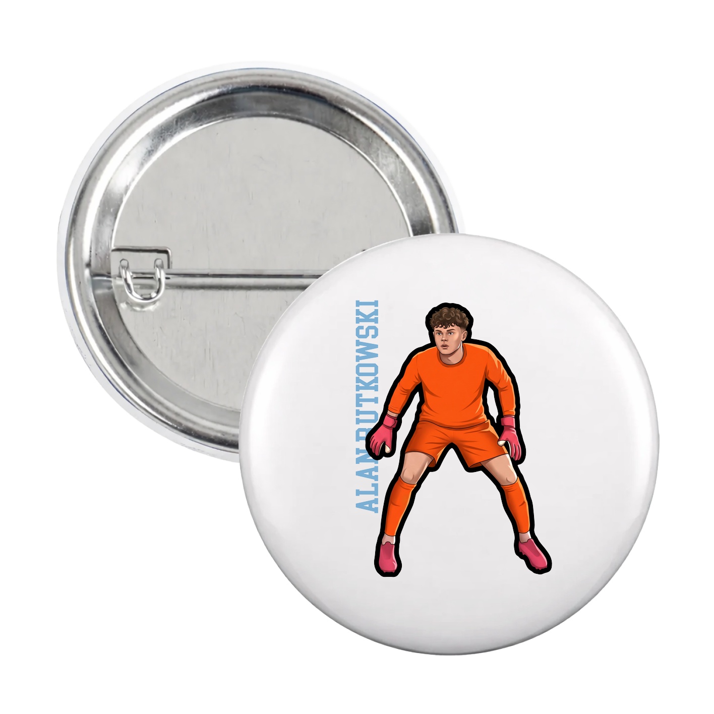 Game Day Button — Name Vertical in White