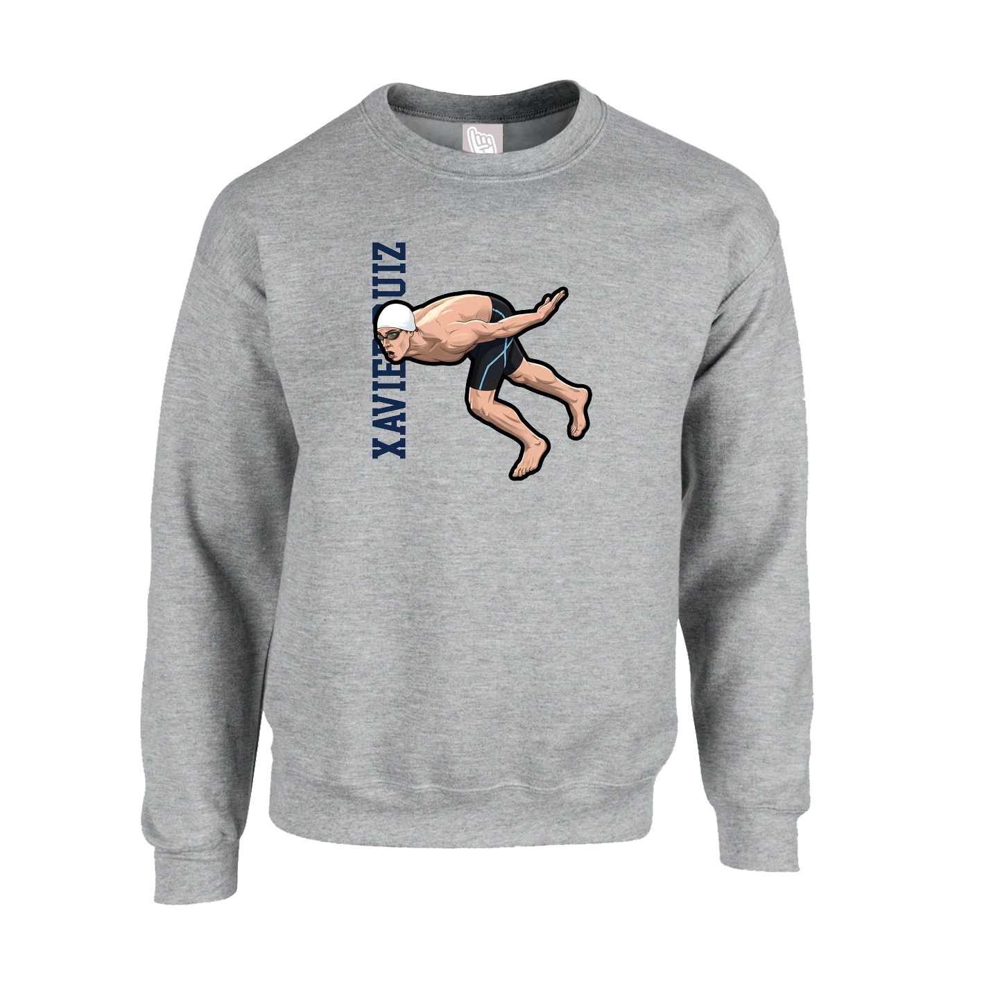 Fleece Crew — Name Vertical in Grey