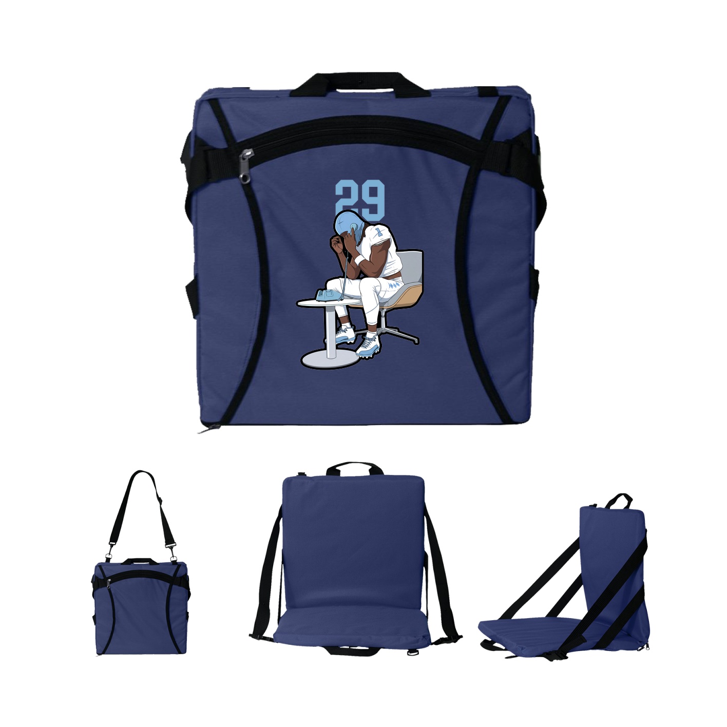 Folding Stadium Seat — Number Top in Navy