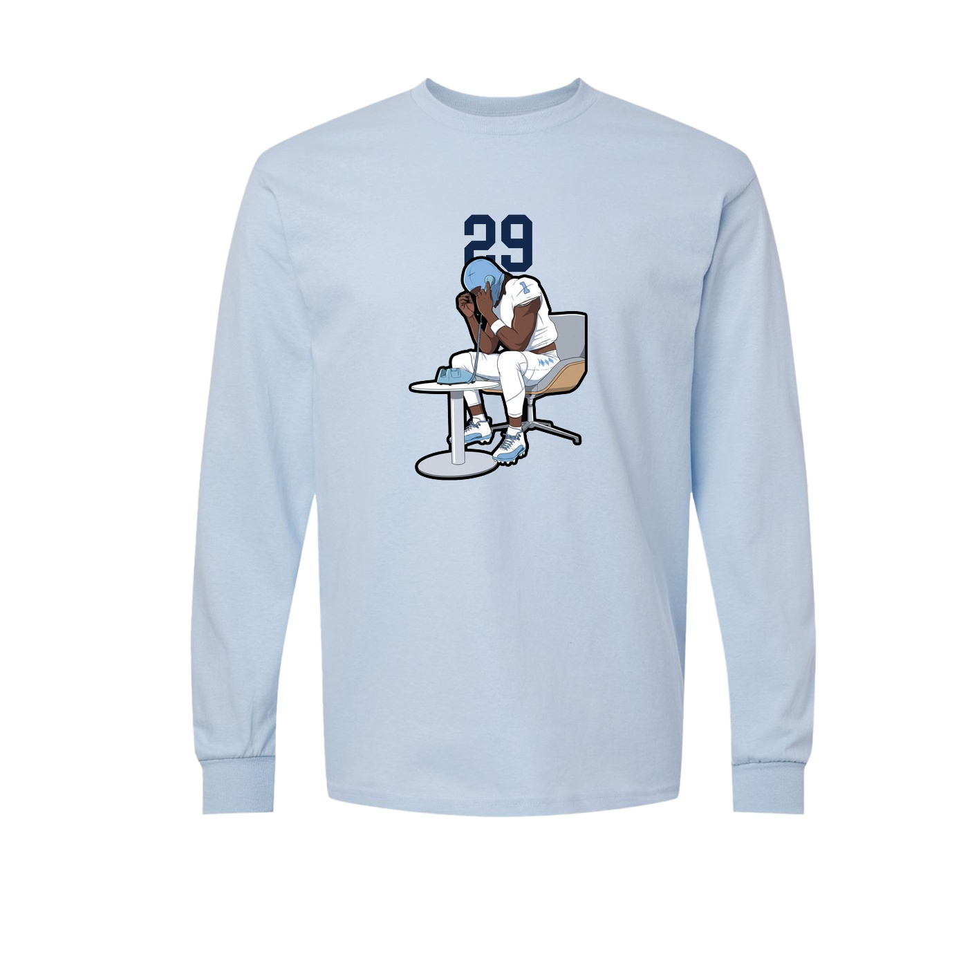 Long Sleeve Tee — Number Top in Light Blue