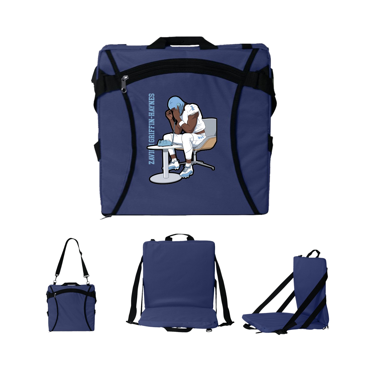 Folding Stadium Seat — Name Vertical in Navy