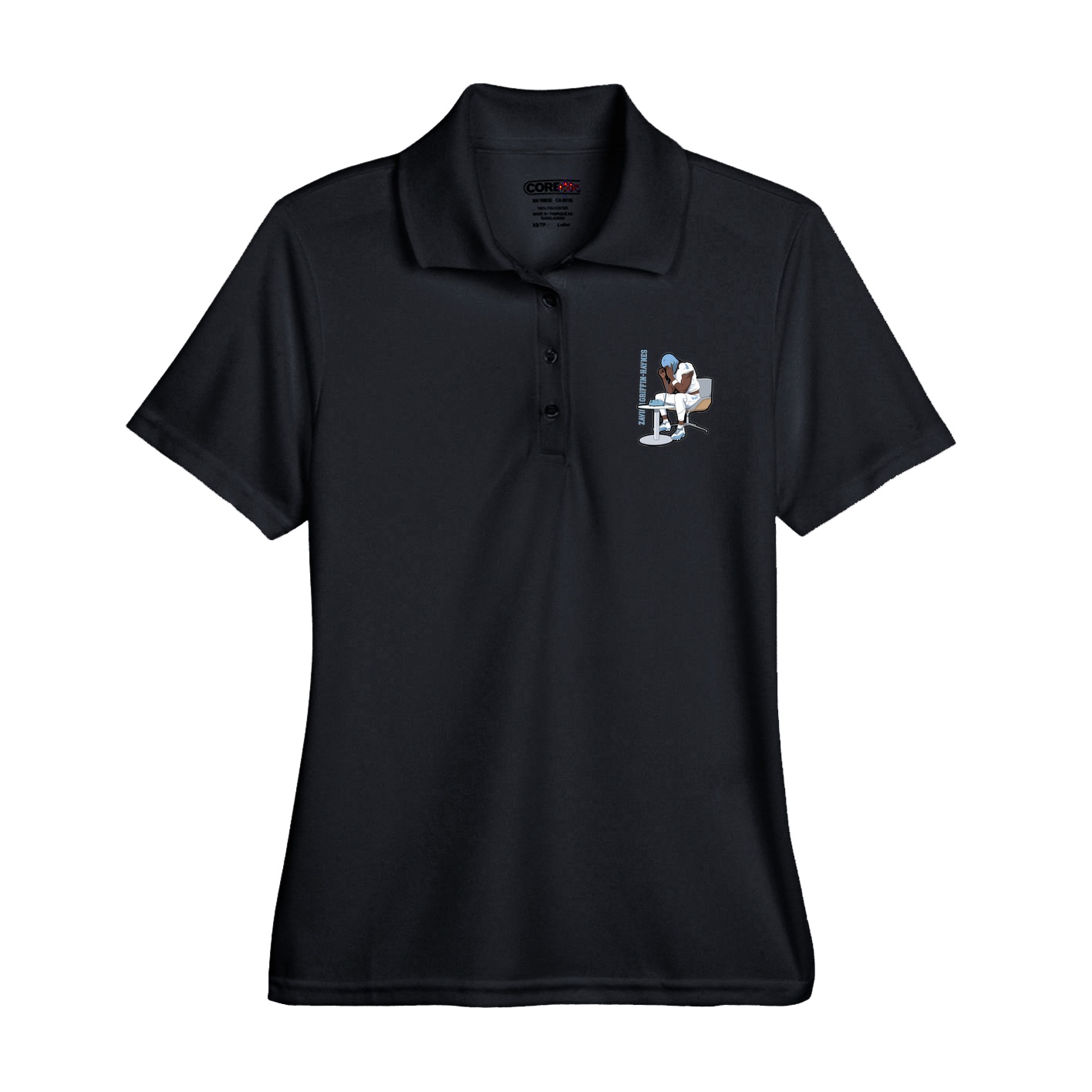 Womens Performance Polo — Name Vertical in Black