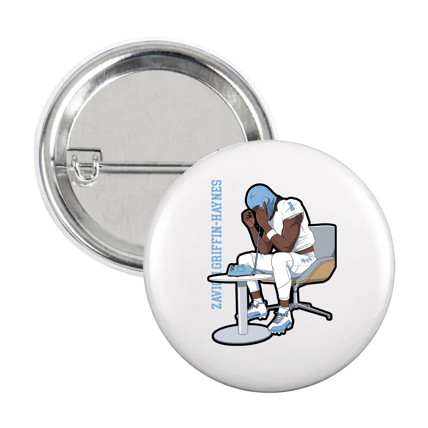 Game Day Button — Name Vertical in White