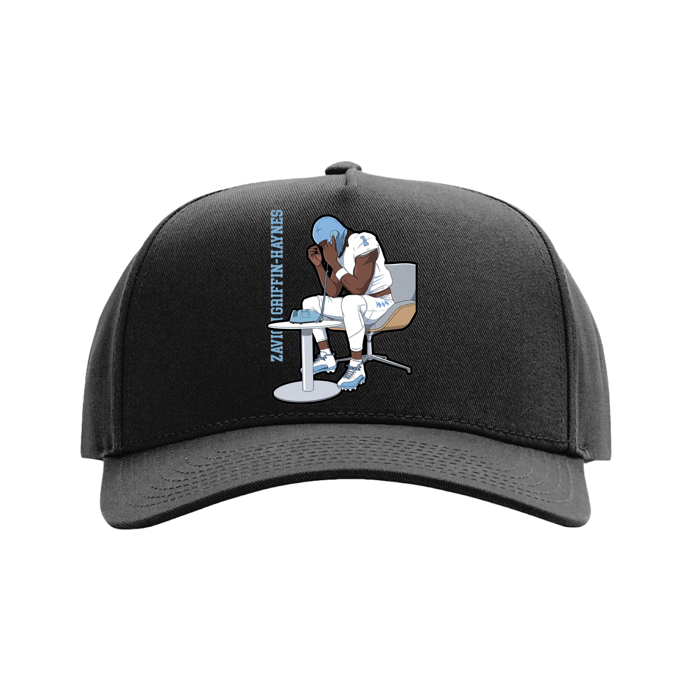 Full Fabric Five-Panel Champ Cap — Name Vertical in Black
