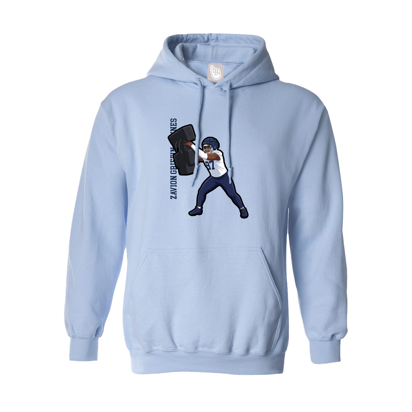 Hoodie — Name Vertical in Light Blue