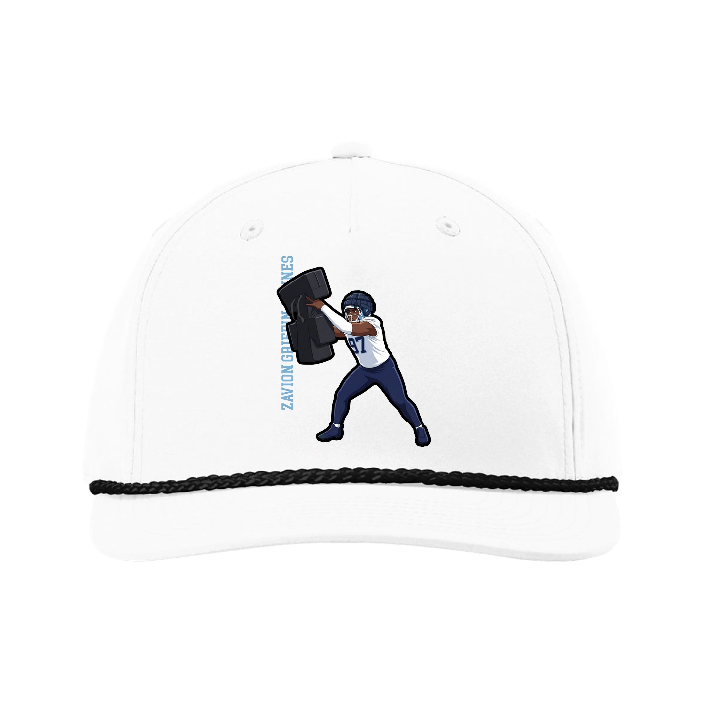 Five-Panel Classic Rope Cap — Name Vertical in White