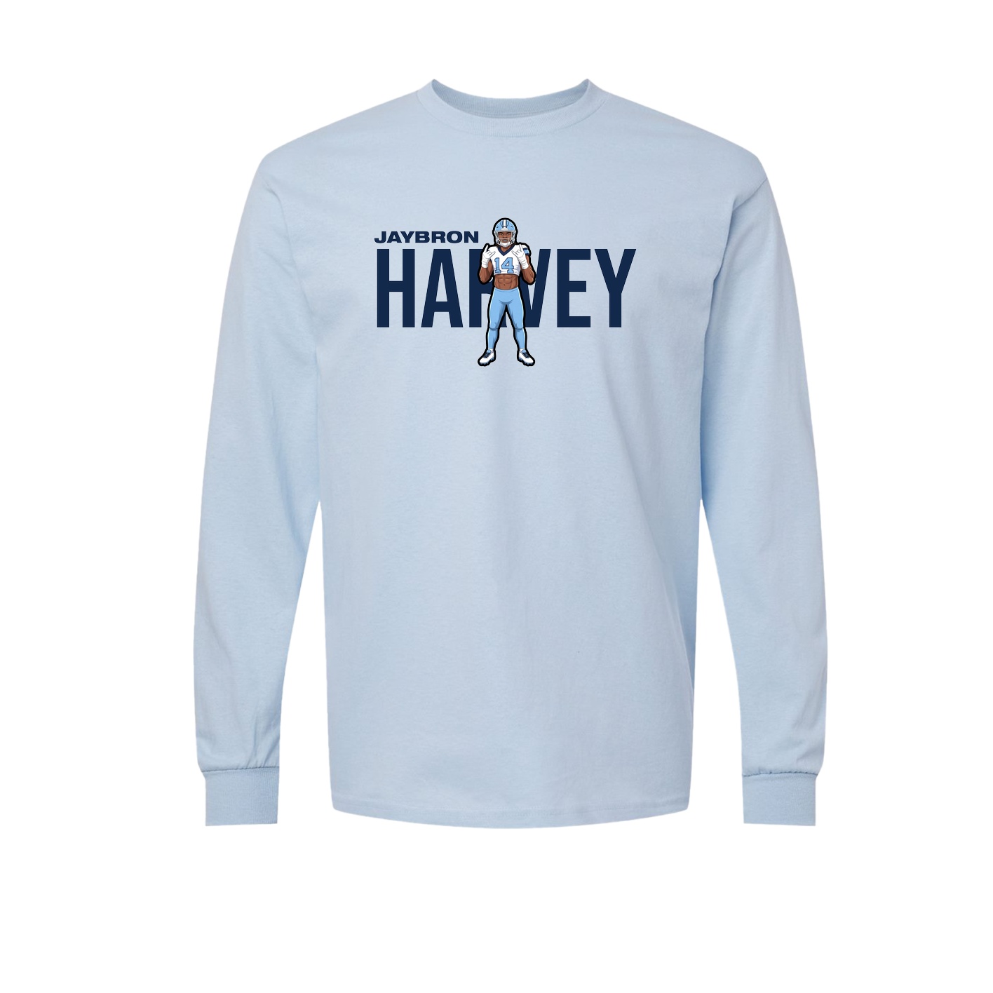 Long Sleeve Tee — Player Name in Light Blue
