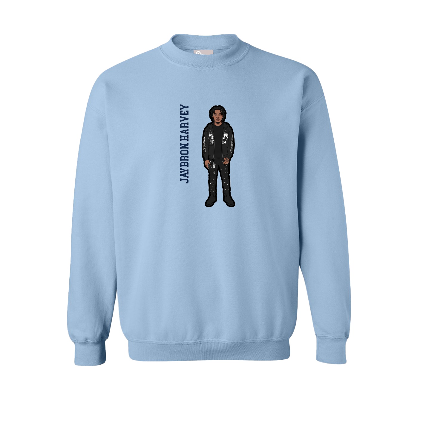 Fleece Crew — Name Vertical in Light Blue