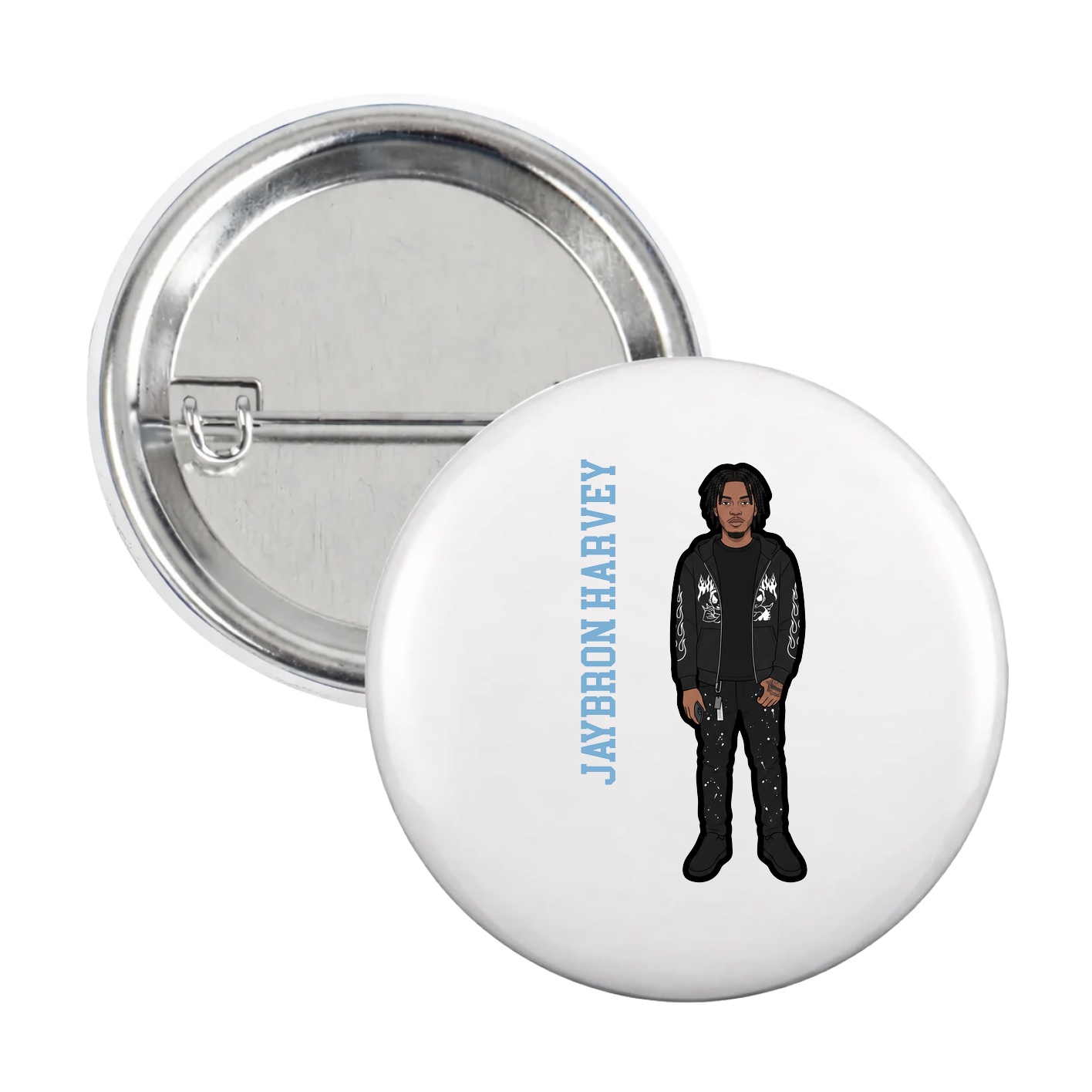 Game Day Button — Name Vertical in White