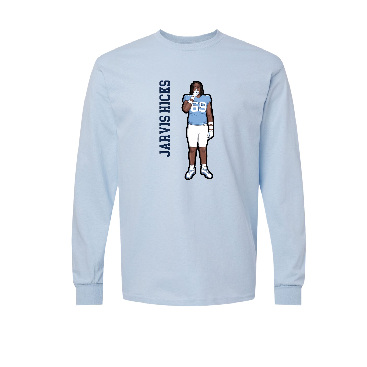 Long Sleeve Tee — Name Vertical in Light Blue