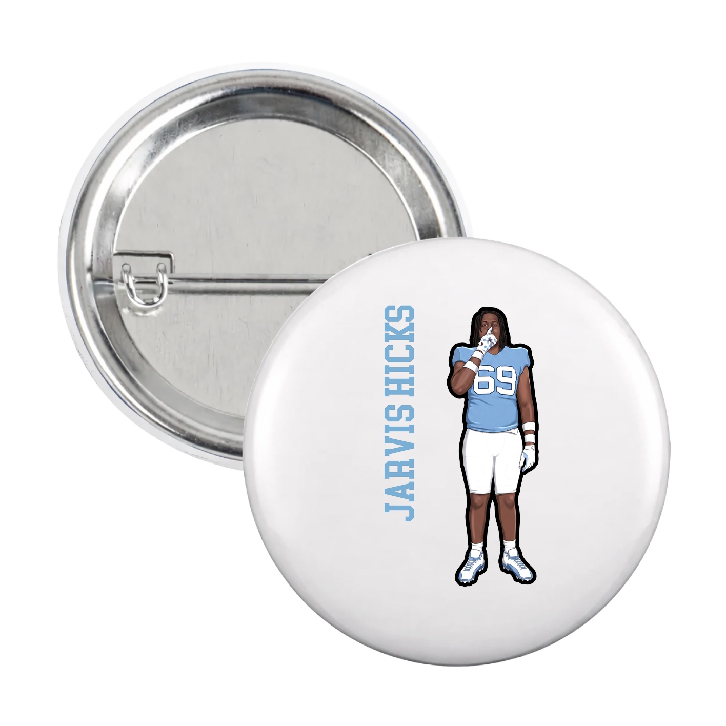 Game Day Button — Name Vertical in White