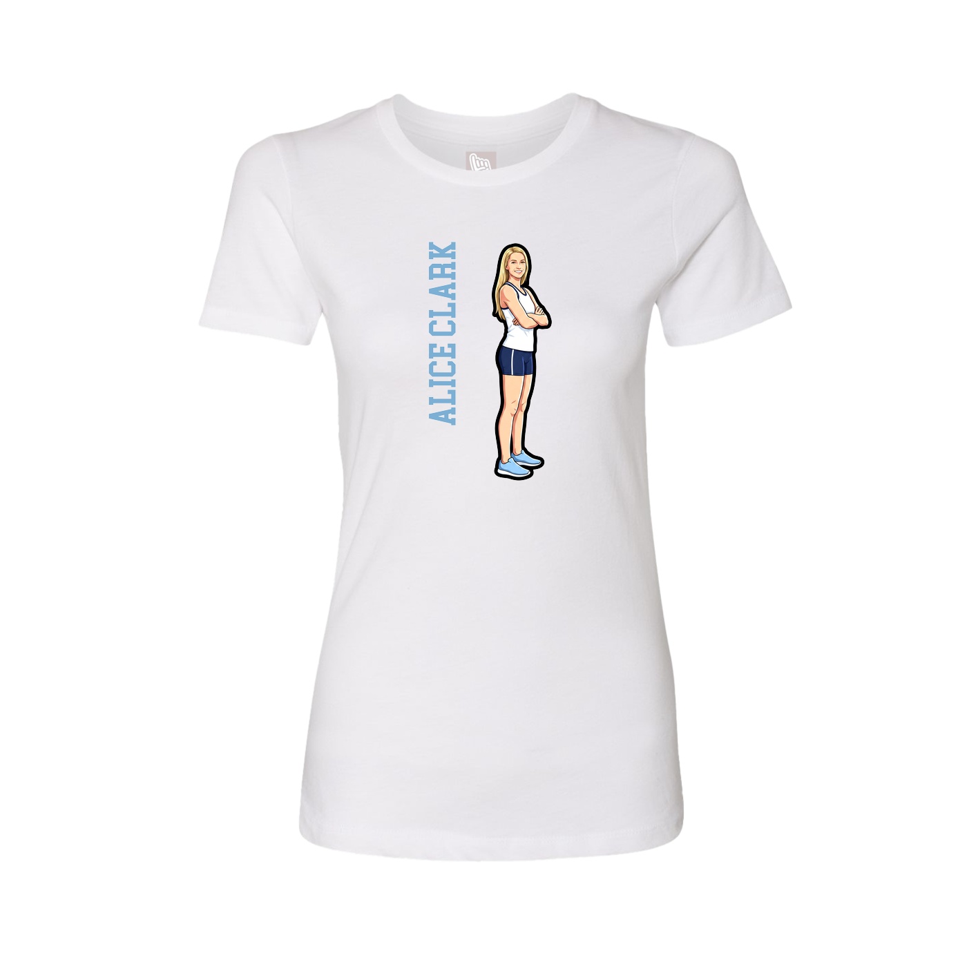Womens Tee — Name Vertical in White