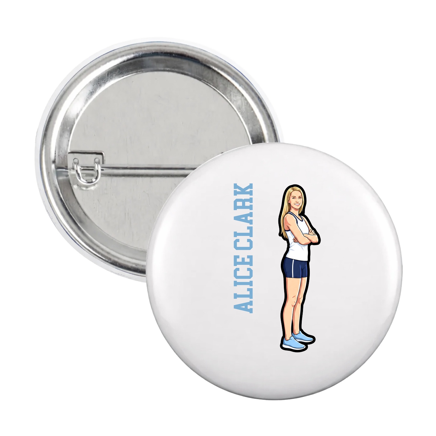 Game Day Button — Name Vertical in White