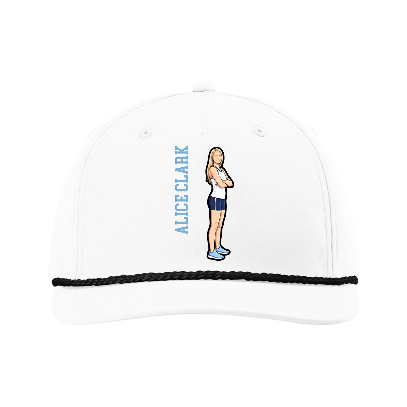 Five-Panel Classic Rope Cap — Name Vertical in White