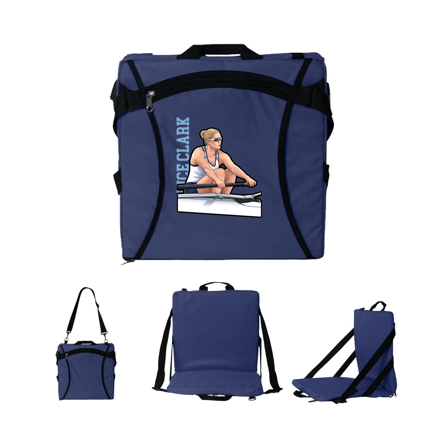 Folding Stadium Seat — Name Vertical in Navy