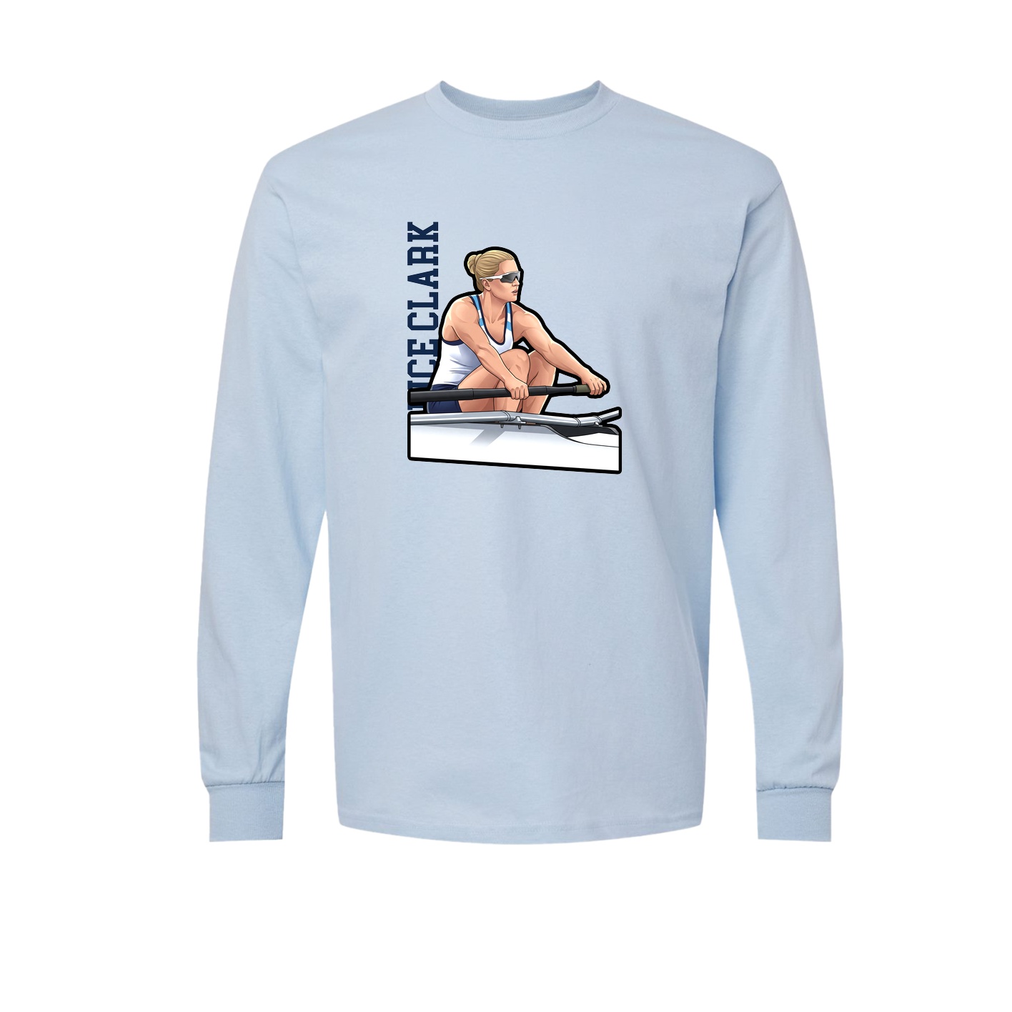Long Sleeve Tee — Name Vertical in Light Blue