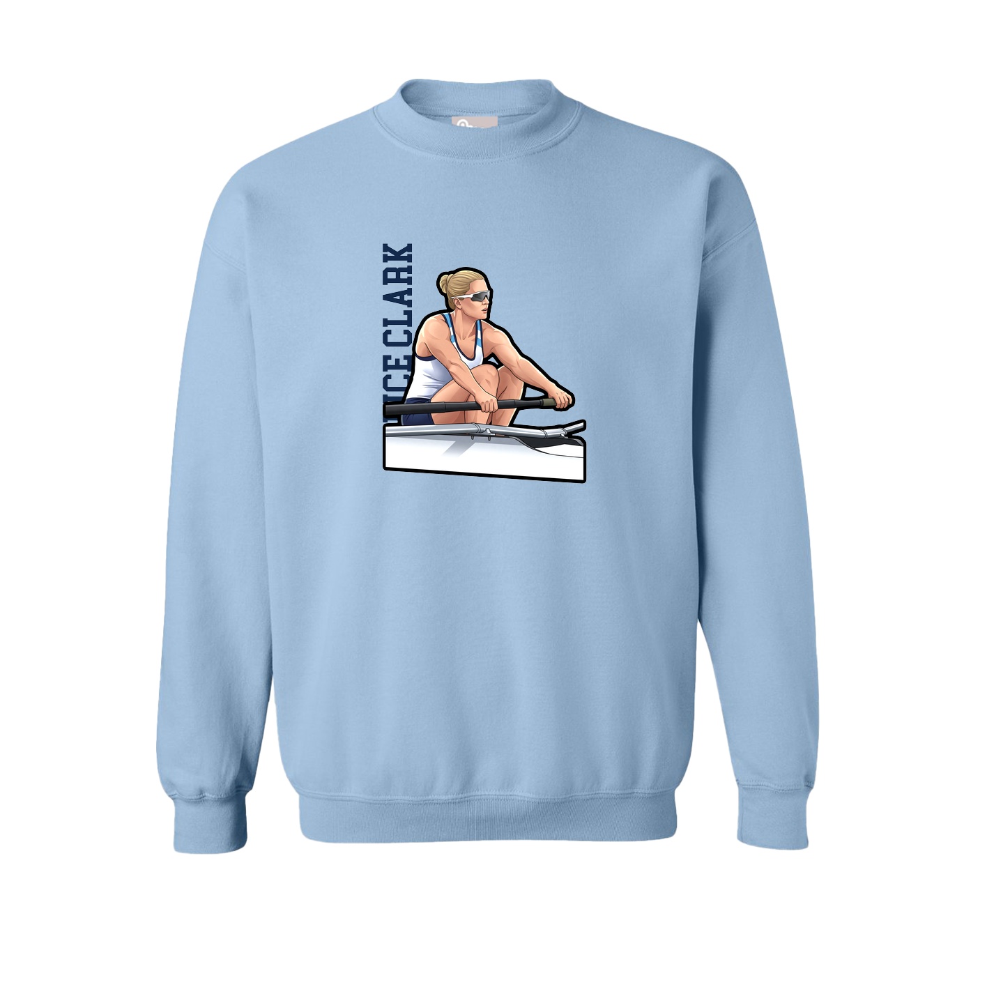 Fleece Crew — Name Vertical in Light Blue
