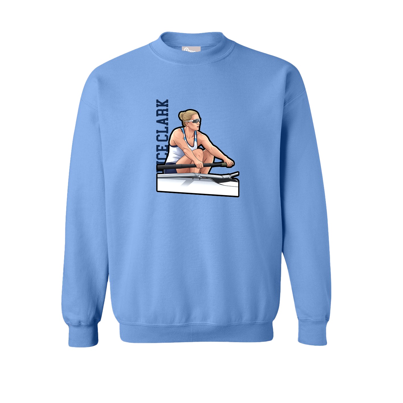 Fleece Crew — Name Vertical in Powder Blue