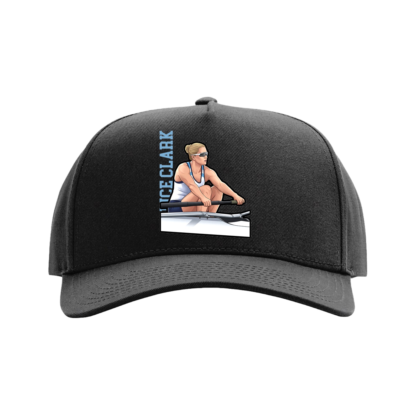 Full Fabric Five-Panel Champ Cap — Name Vertical in Black