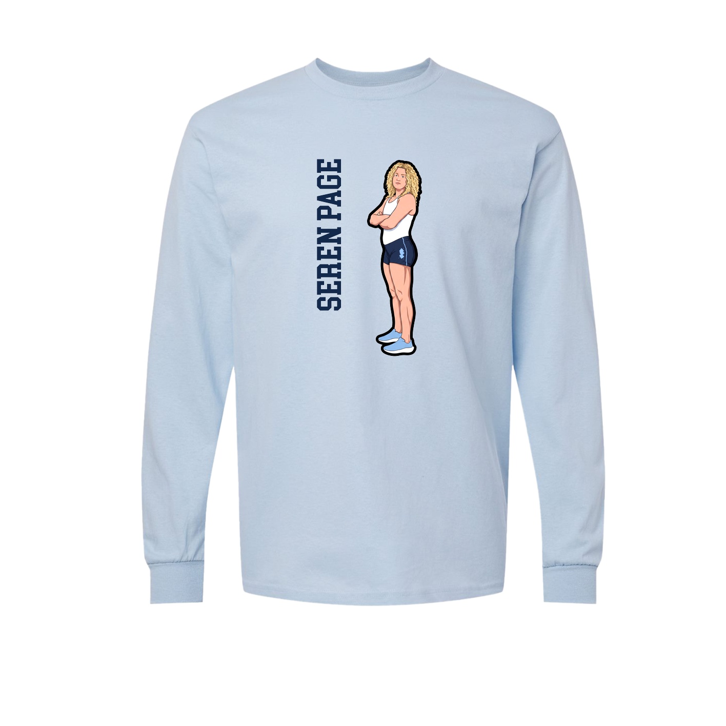 Long Sleeve Tee — Name Vertical in Light Blue