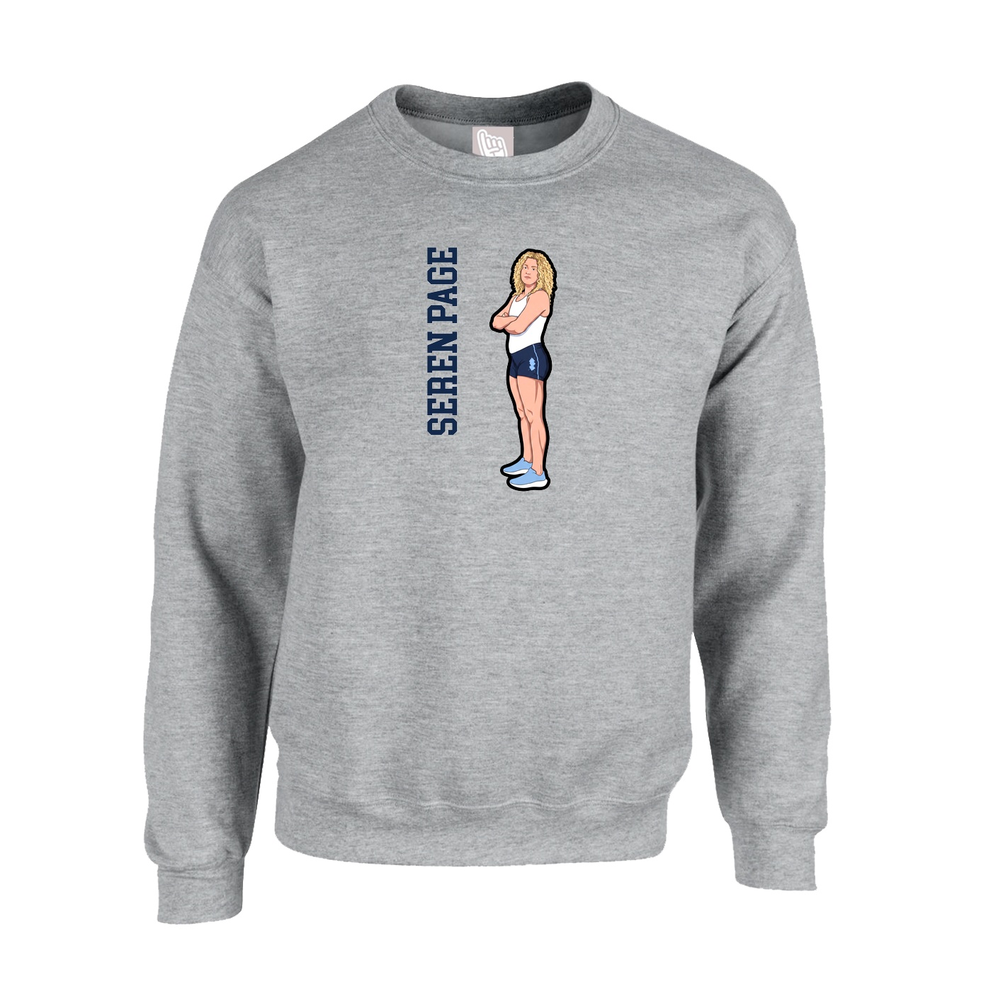 Fleece Crew — Name Vertical in Grey