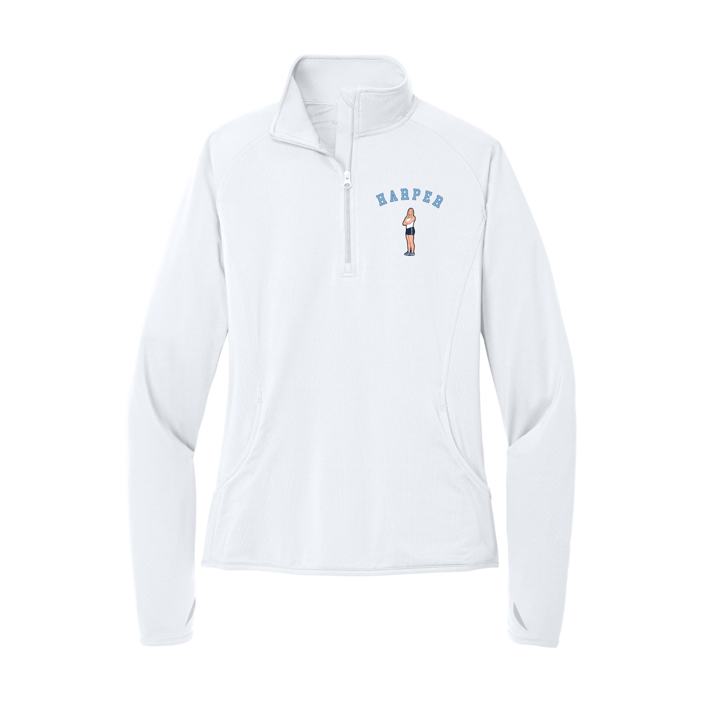 Women's Q-Zip Pullover — Shirsey Arch in White