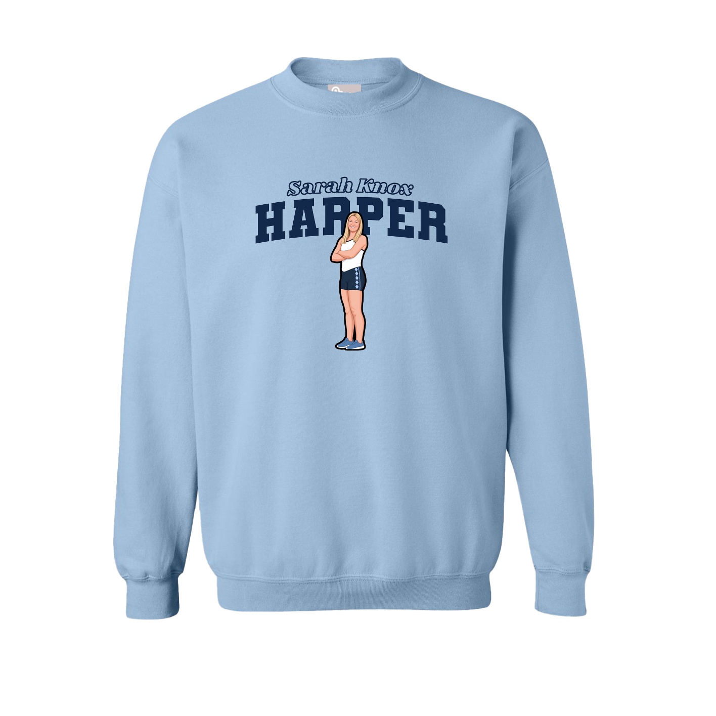 Fleece Crew — Name Arch in Light Blue