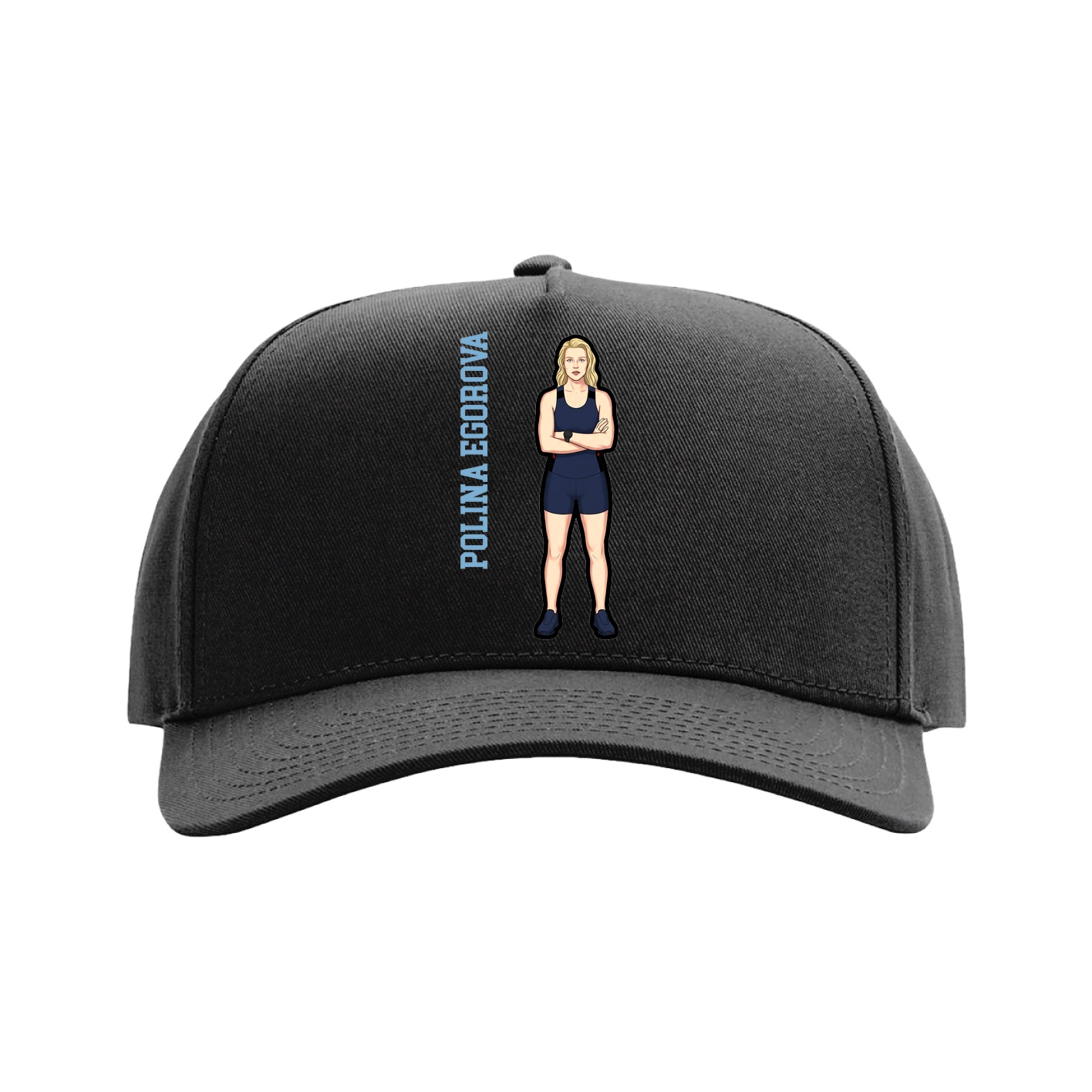 Full Fabric Five-Panel Champ Cap — Name Vertical in Black