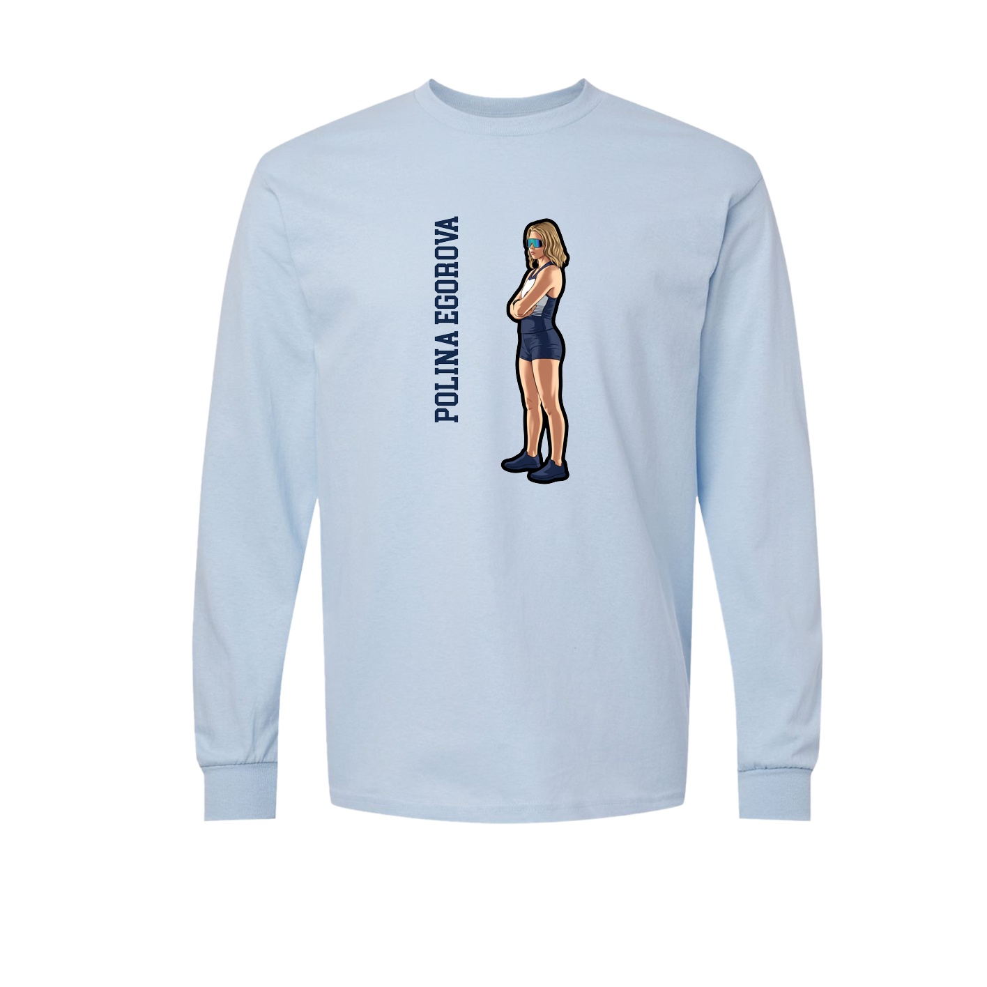 Long Sleeve Tee — Name Vertical in Light Blue