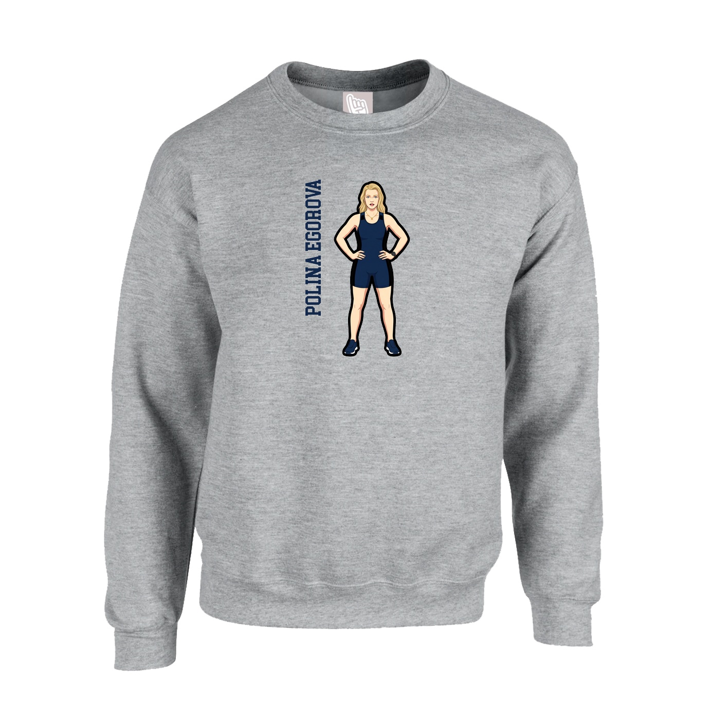 Fleece Crew — Name Vertical in Grey